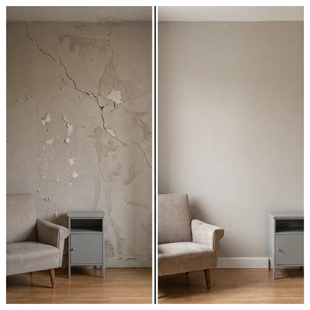 Ejemplo ilustrativo de reparación y pintura de una pared