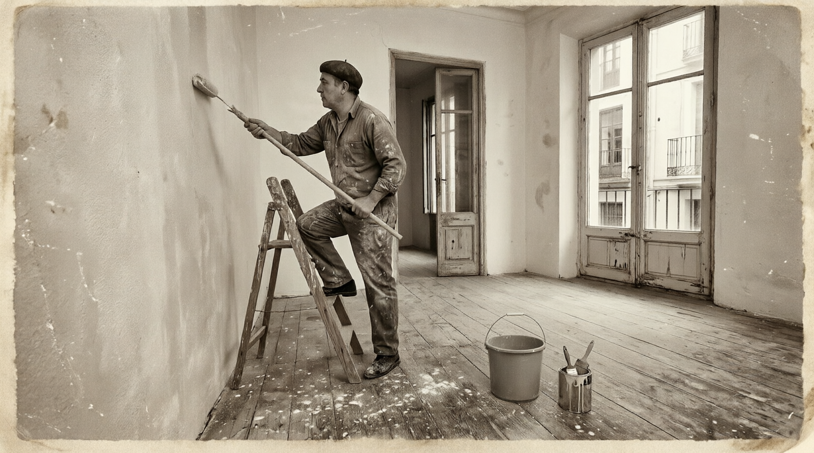 Imagen ilustrativa de un pintor trabajando en los años 60